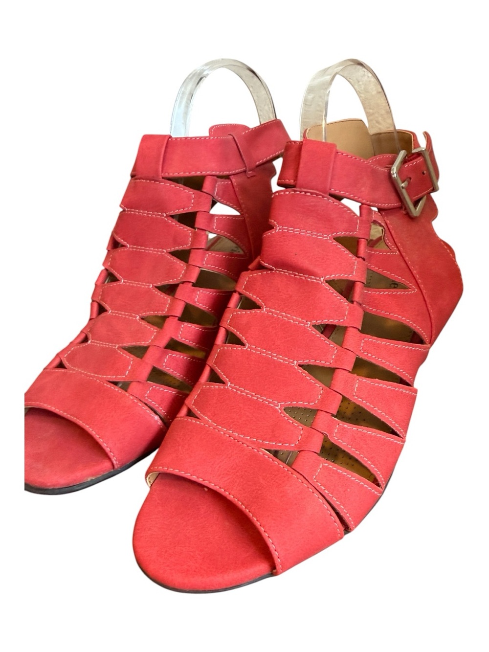 ComfortView The Kadie Shootie Sandal Low Heel Coral Red Sz 8.5 | EUC
